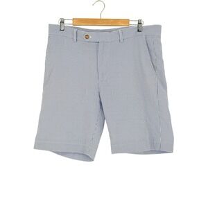 F&G Tech Mens Seersucker Golf Shorts Blue Striped Mesh Lined 36 Summer Coastal